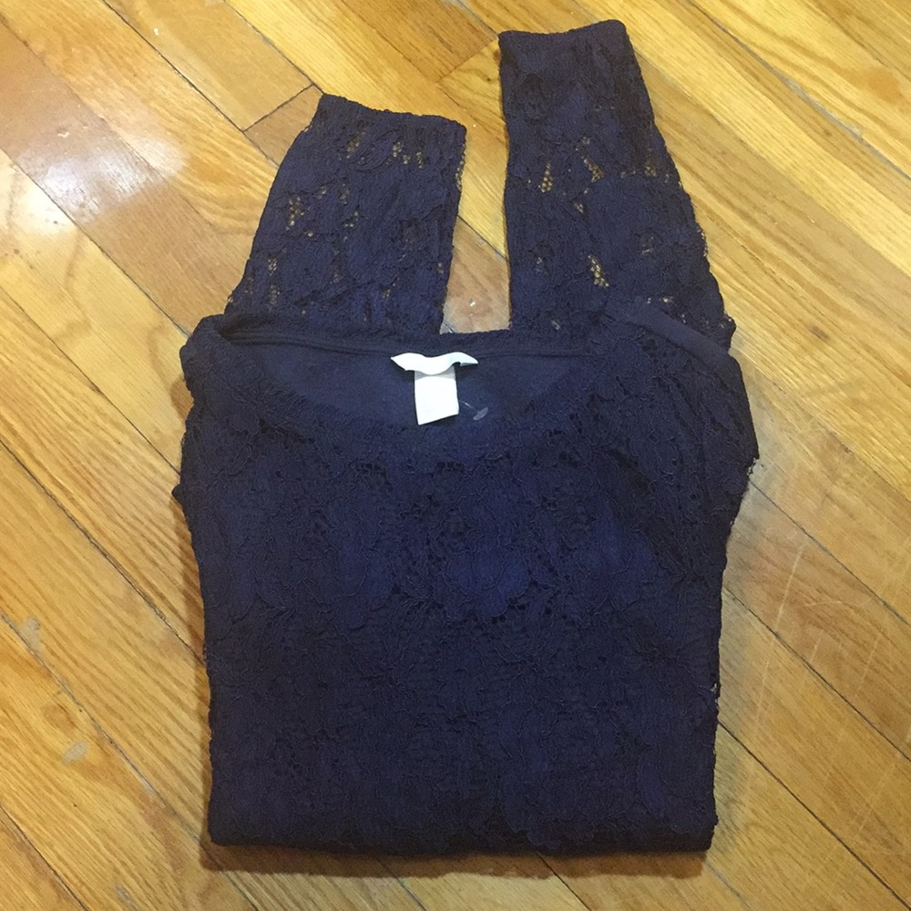NWOT H&M Navy Blue Lace Long-sleeve Top - Picture 3 of 7